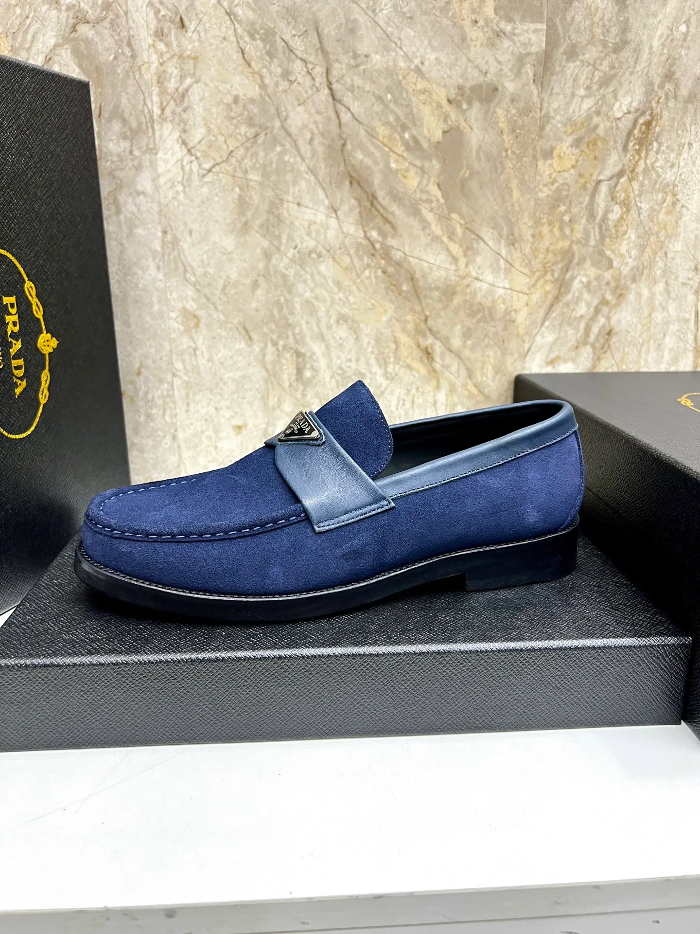 PRADA~ Size: 38-44 (customized 45/46 P: 💰880 P's original official website new high-end men's leather shoes, top-quality original replicas, made of imported open edge beads/calf leather, calf leather breathable lining, original leather outsole!